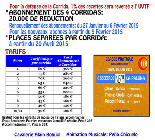 Tarifs Féria de Istres 2015